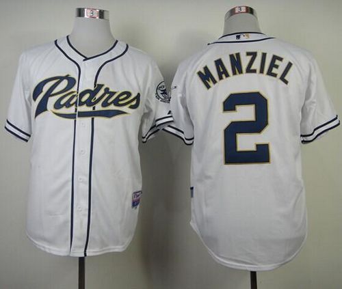 Padres #2 Johnny Manziel White Cool Base Stitched MLB Jersey - Click Image to Close